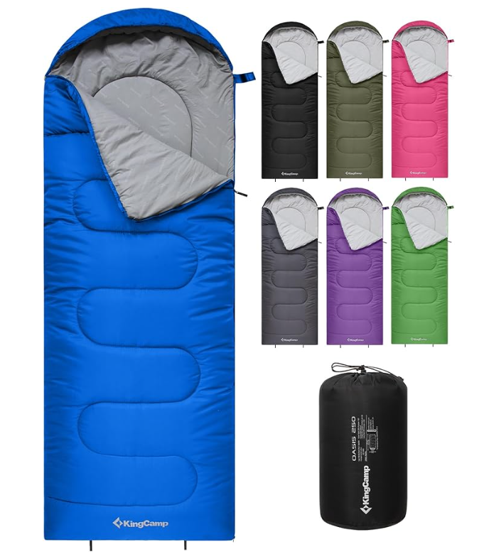 KingCamp Oasis Schlafsack, 3 Jahreszeiten, warm, bequem, leicht, tragbar, mit Kapuze, für drinnen und draußen